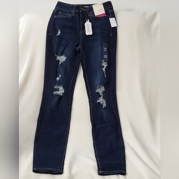 SO Pants - SO Junior Dark Blue Distressed Skinny Jeans